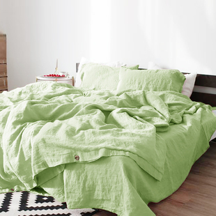 ins北欧风水洗亚麻四件套纯色床单三件套被套床笠民宿床品可定制