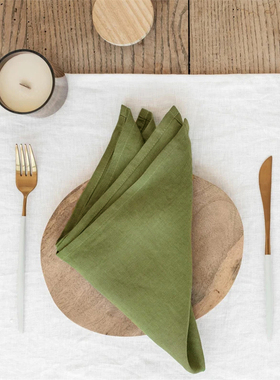 特价清仓100%亚麻餐巾纯色简约西餐巾布艺餐垫32X44CM定制长方形