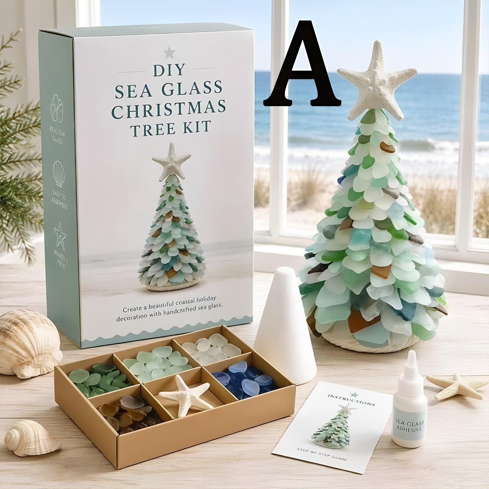 跨境新款DIY Sea Glass Christmas Tree Kit海玻璃圣诞树系列套装