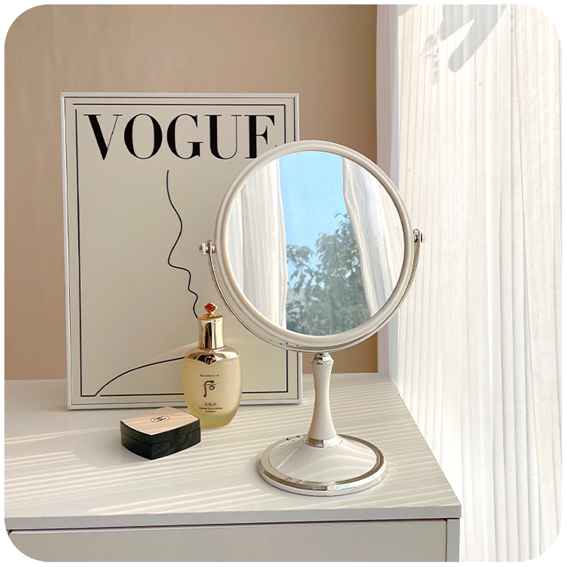 复古小镜子梳妆台式桌面化妆镜简约ins风双面放大办公室可立宿舍