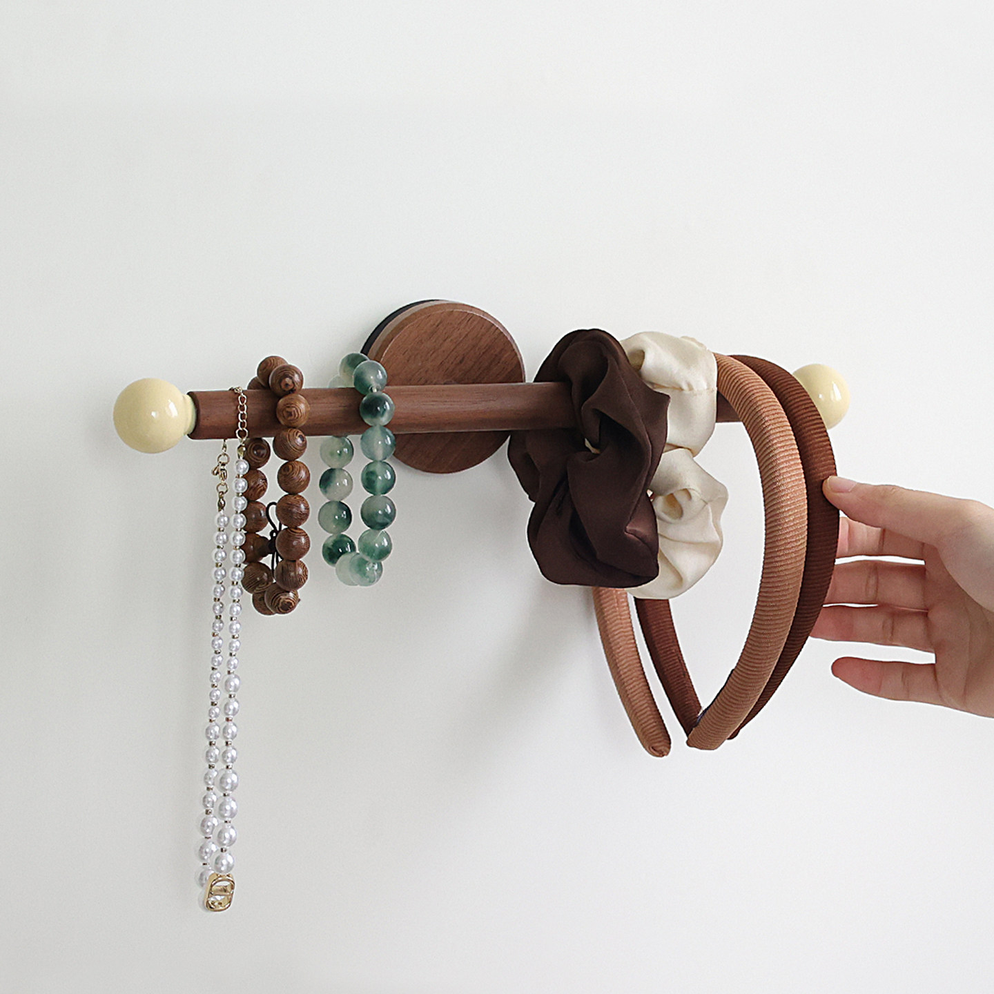 胡桃木发圈收纳架神器免打孔挂钩