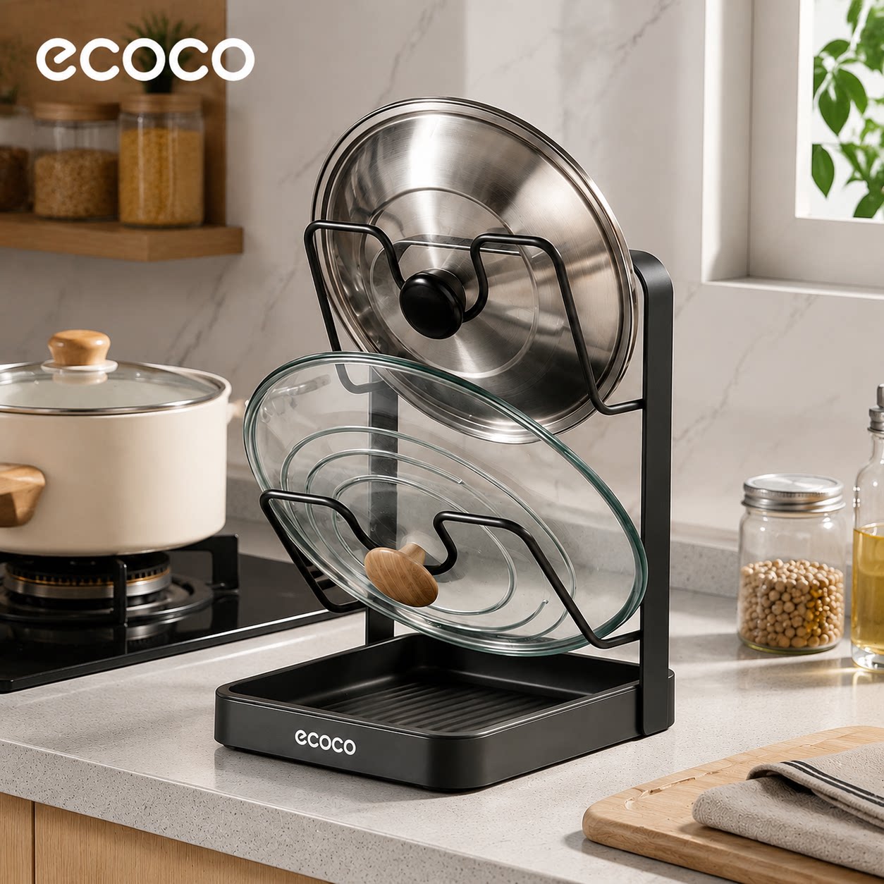ecoco锅盖架台面锅铲架多功能收纳置物架立式菜板放置器厨房神器