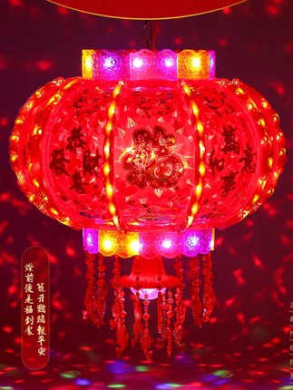 2024新款新年灯笼七彩led旋转走马灯阳台大门乔迁福字红灯笼春节