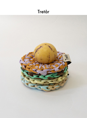 Tretar 原创撞色手工天然纸草编织多色圆形隔热餐垫杯垫