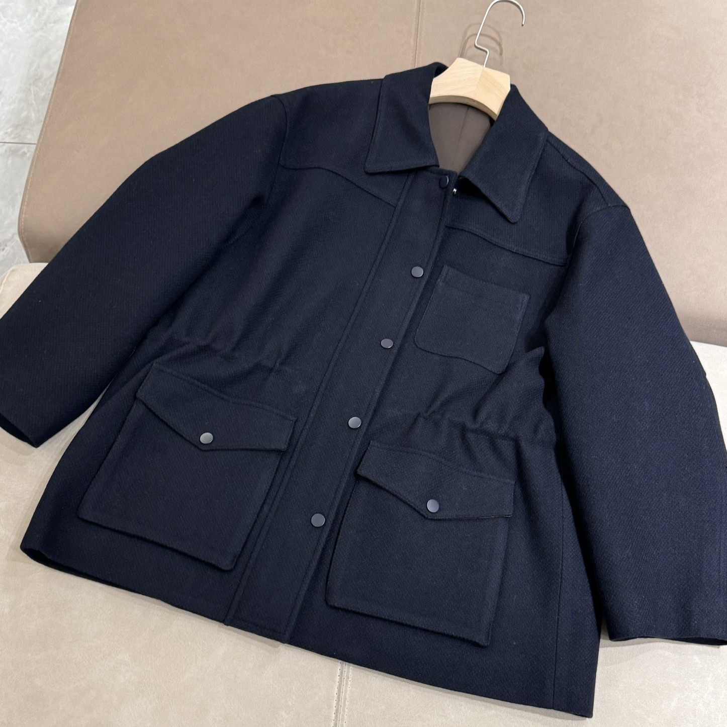 LP女士休闲时尚双口袋羊毛呢外套