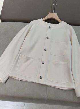 早春新款LP女士高品质柔软针织圆领羊毛羊绒混纺夹克外套