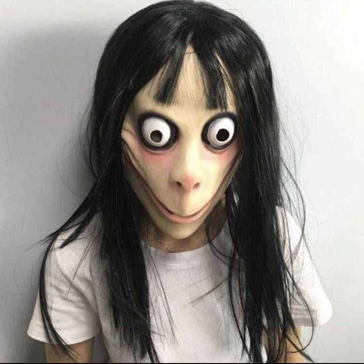 momo恐怖吓人恶作剧黑发乳胶全脸万圣节舞会男女演出