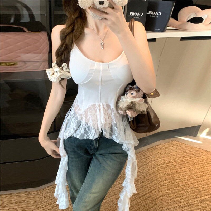纯欲风蕾丝吊带小背心女夏季修身内搭打底衫辣妹无袖上衣