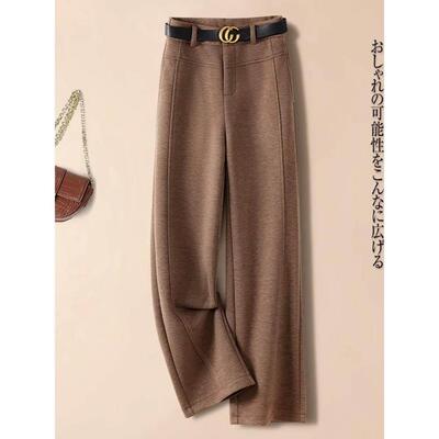 醋羊毛窄版阔腿裤女20酸25高秋冬季新款松紧腰休羊毛呢直ECP筒闲