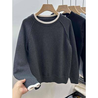 粗线反骨 100厚%纯毛衣上女装春秋冬季棉款衣宽松单XKZ穿全棉针织