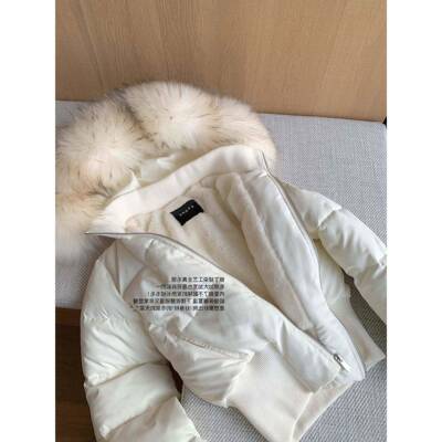 90白鸭绒大领白色短版羽绒衣女毛025季加绒加冬厚面包服ZQF2棉衣