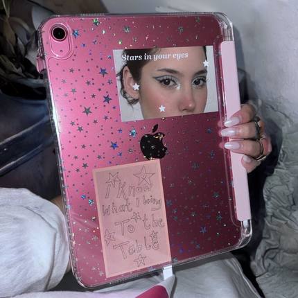 彩色星星韩系原创插画ipad壳3+y折平板保护套防弯亚克力背板适用于ipad苹果air4567pro11寸A16笔槽