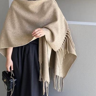 法国Coor Keva高级羊绒燕麦色大披肩外搭女士冬披风斗篷保暖护肩