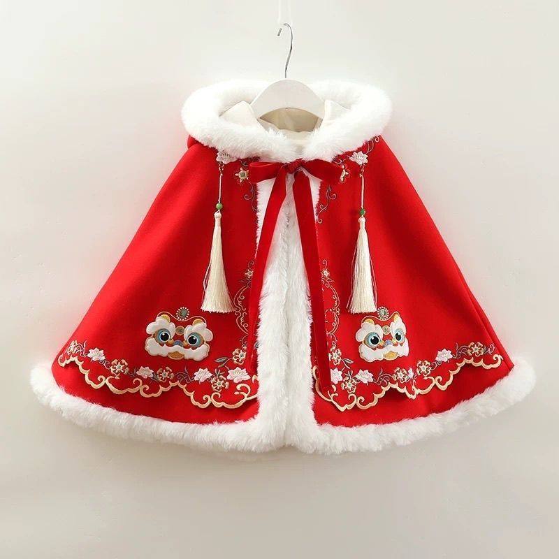 女童斗篷儿童秋冬红色中国加绒加厚宝宝保暖汉服新年外套拜年,童装/婴儿装/亲子装,汉服,淘宝优惠券,粉丝福利购,淘宝优惠卷