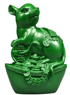 绿色木雕老鼠摆件实木生肖装饰