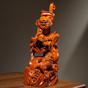 花梨木雕达摩祖师佛像摆件实木新中式达摩伏虎家居客厅玄关装饰品
