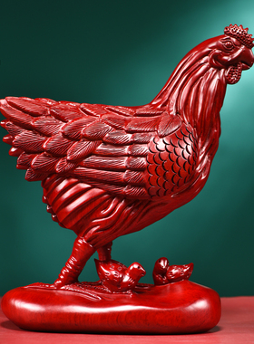 红花梨木雕母鸡摆件实木家居装饰