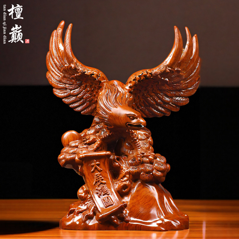 木雕老鹰摆件实木大展宏图装饰品