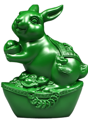 绿色实木雕刻兔子摆件三合十二生肖木头兔家居客厅装饰新居送礼品