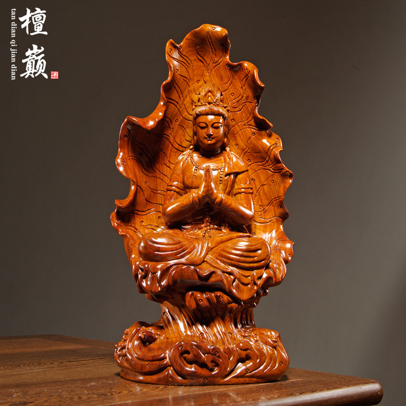 莲叶实木佛像家居客厅合掌观音