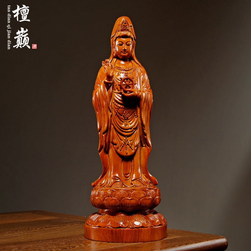 花梨木雕法轮观音菩萨佛像摆件实木南海观世音客厅摆设红木工艺品