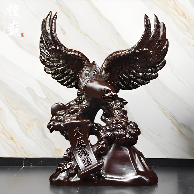 木雕老鹰摆件实木大展宏图装饰品