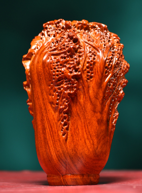 花梨木雕白菜摆件实木百财装饰