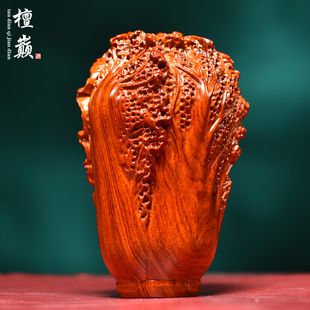 花梨木雕白菜摆件实木百财客厅玄关家居店铺开业乔迁装 饰工艺礼品