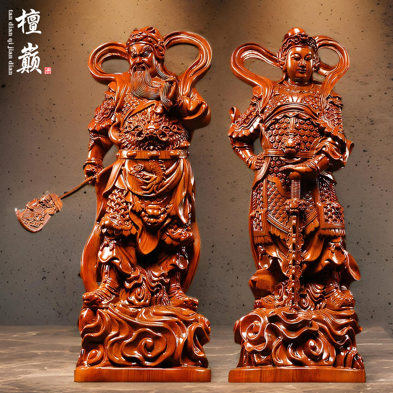 花梨木雕伽蓝韦陀佛像摆件韦驮关公菩萨左右护法寺庙佛堂家居装饰