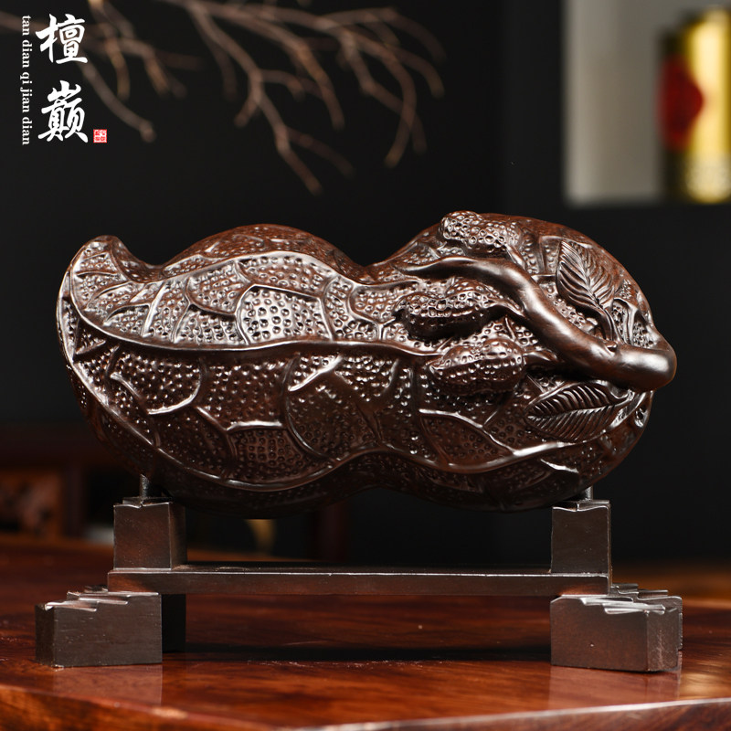 黑檀木雕一生平安摆件实木花生如意家居客厅摆设红木装饰工艺礼品