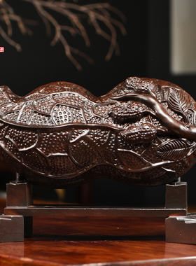 黑檀木雕一生平安摆件实木花生如意家居客厅摆设红木装饰工艺礼品