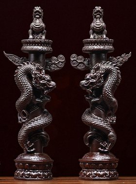 黑檀木雕华表柱摆件实木中华柱