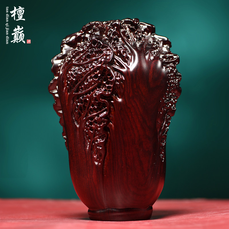 黑檀木雕白菜摆件实木百财客厅