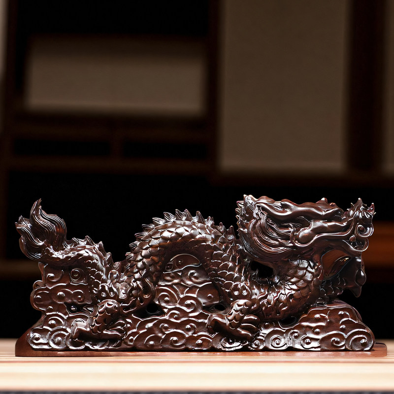 黑檀木雕祥龙摆件实木生肖装饰