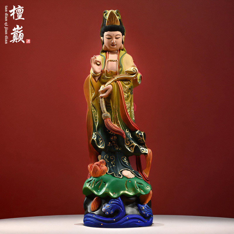 实木雕刻观音菩萨佛像摆件新中式彩绘观世音家居客厅玄关装饰礼品,家居饰品,装饰摆件,淘宝优惠券,粉丝福利购,淘宝优惠卷