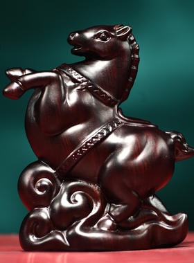 黑檀木雕唐马摆件实木生肖装饰