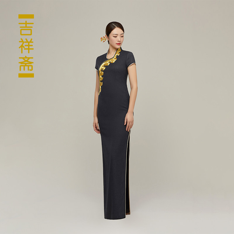 吉祥斋女装芙蓉旗袍盘金绣花图片