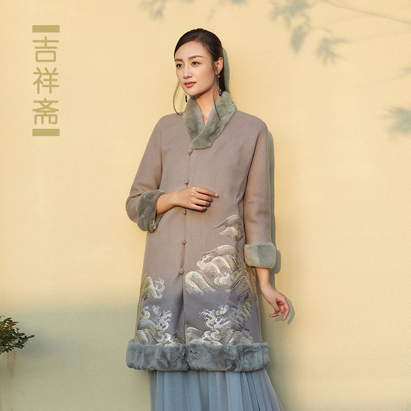 吉祥斋女装福寿无量开襟上衣冬款羊毛外套国风礼服正品