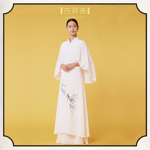 |吉祥斋|雅竹轩系带连衣裙 重磅桑蚕丝水墨竹青系带连衣裙