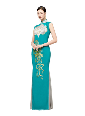 吉祥斋旗袍小立领纹绣国风礼服