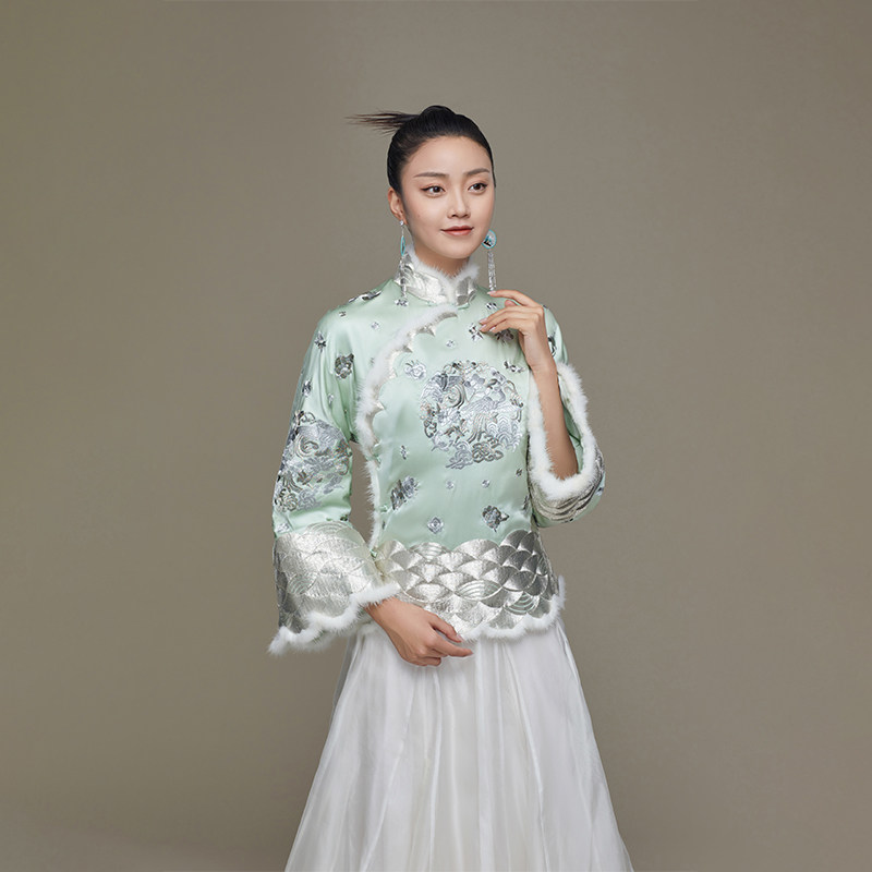 吉祥斋女装闻水中式棉衣秋冬款宫廷国风礼服桑蚕丝聚会正品