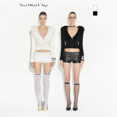 NOLA黑白羽翼重工羊滩毛V领