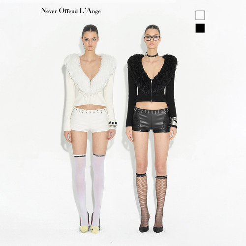 NOLA黑白羽翼重工羊滩毛V领