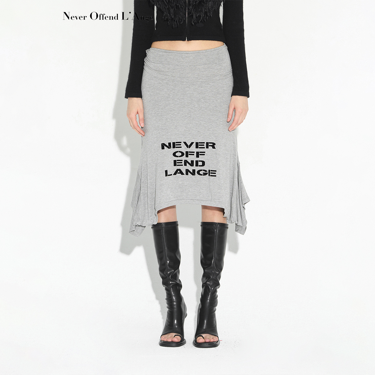 NOLA一衣多穿灰色植绒半身裙