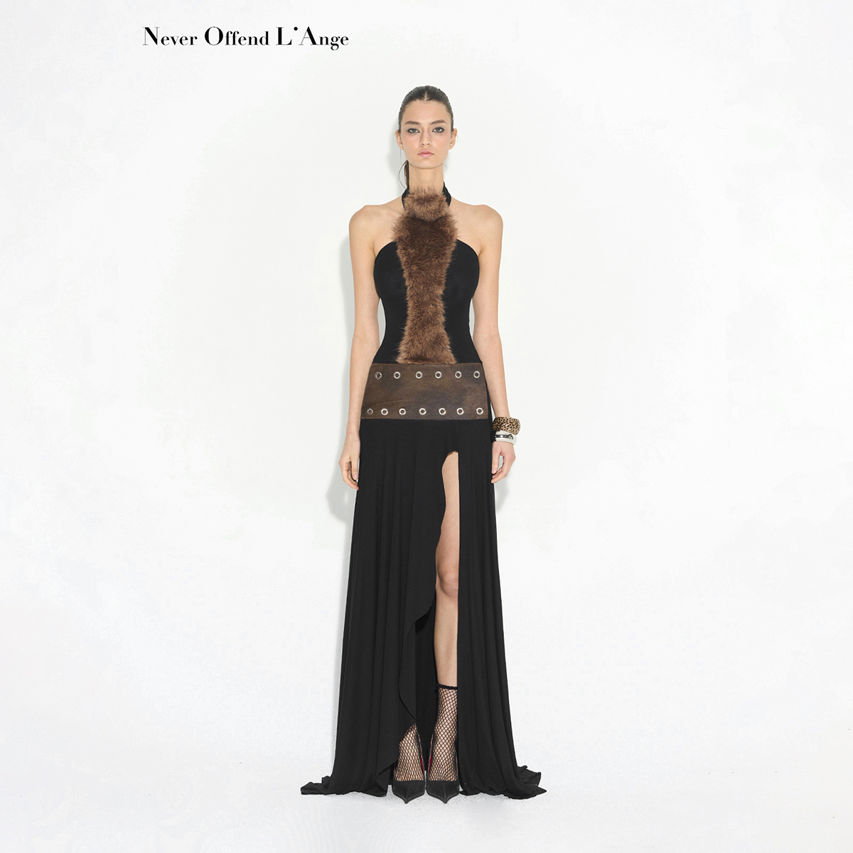 NOLA野蛮女王水洗皮烫钻连衣裙