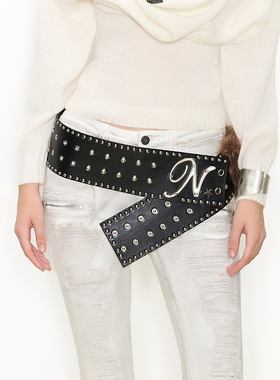 NOLA【泫雅同款】重工金属拼接毛毛五角星腰间配饰皮带多穿领带