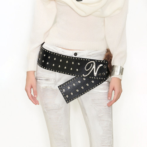 NOLA【泫雅同款】重工金属拼接毛毛五角星腰间配饰皮带多穿领带