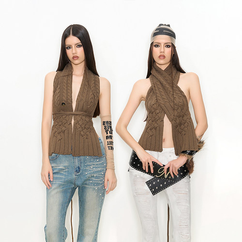 NOLA 毛织一衣多穿围脖 露背可交叉可调节系带挂脖上衣吊带