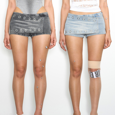 NOLA【Jaden同款】 朋克腰带视觉错位超弹百搭辣妹水洗复古牛仔裤