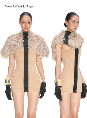 NOLA 无人区羽妃托卡 毛毛皮草流苏可调节排扣斗篷披肩搭配单品